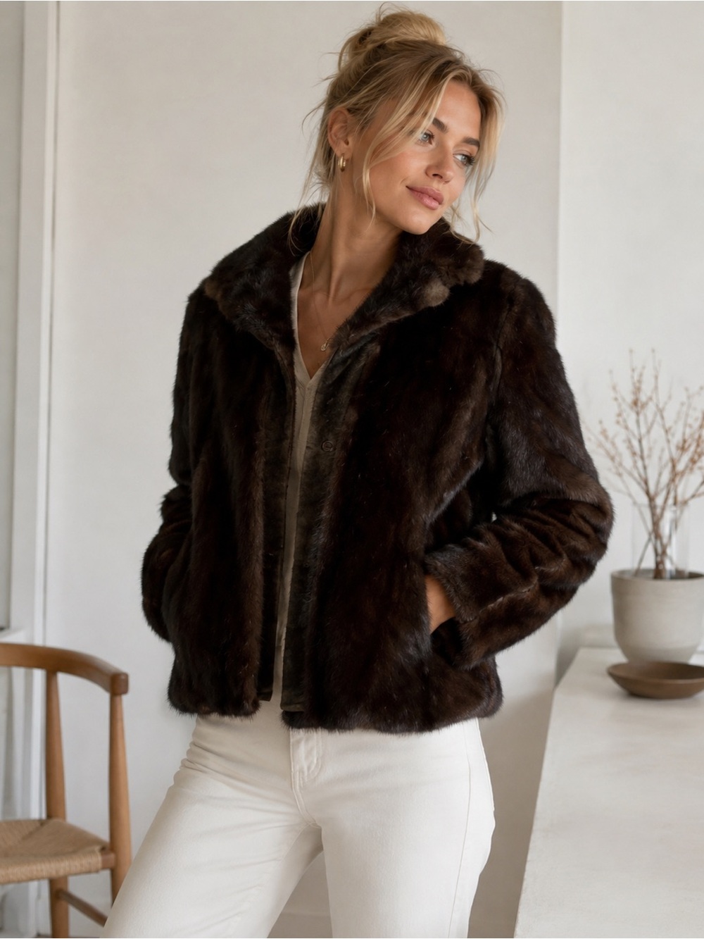 NERZ Vintage Danish “Old Money” Brown Cropped Mink Jacket M